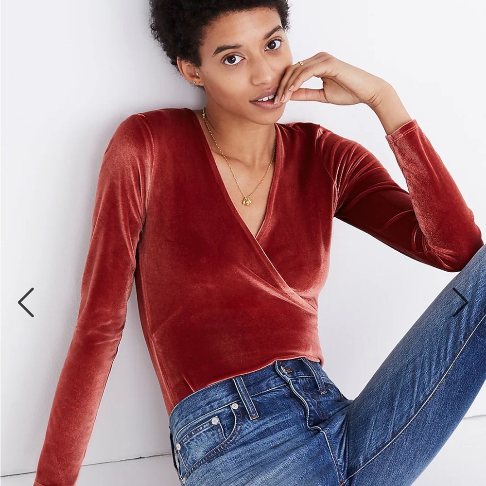 Madewell Women’s Velvet Wrap Long Sleeve Bodysuit XS